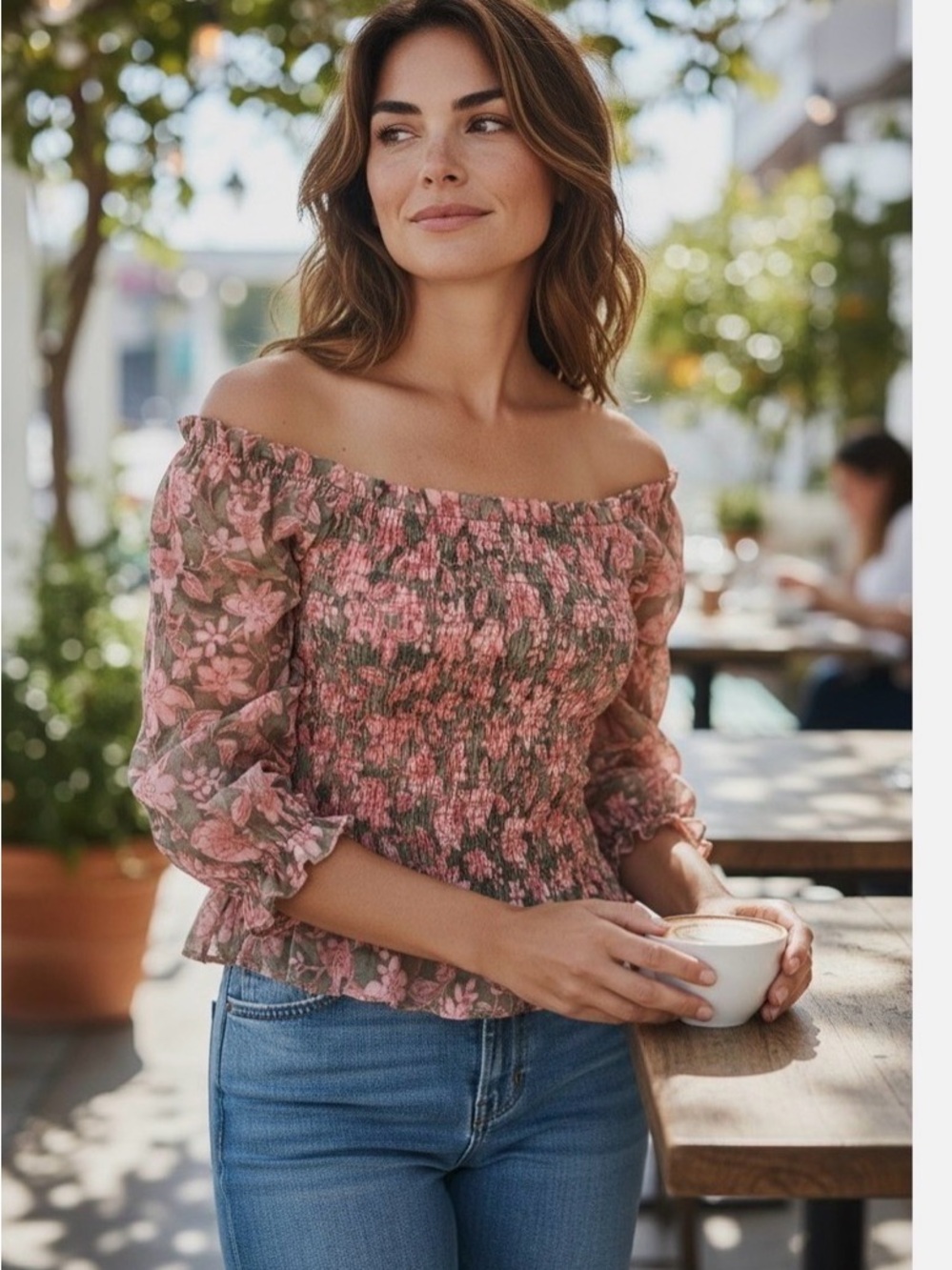 Nanette Lepore Pink Floral Smocked Off-Shoulder Blouse